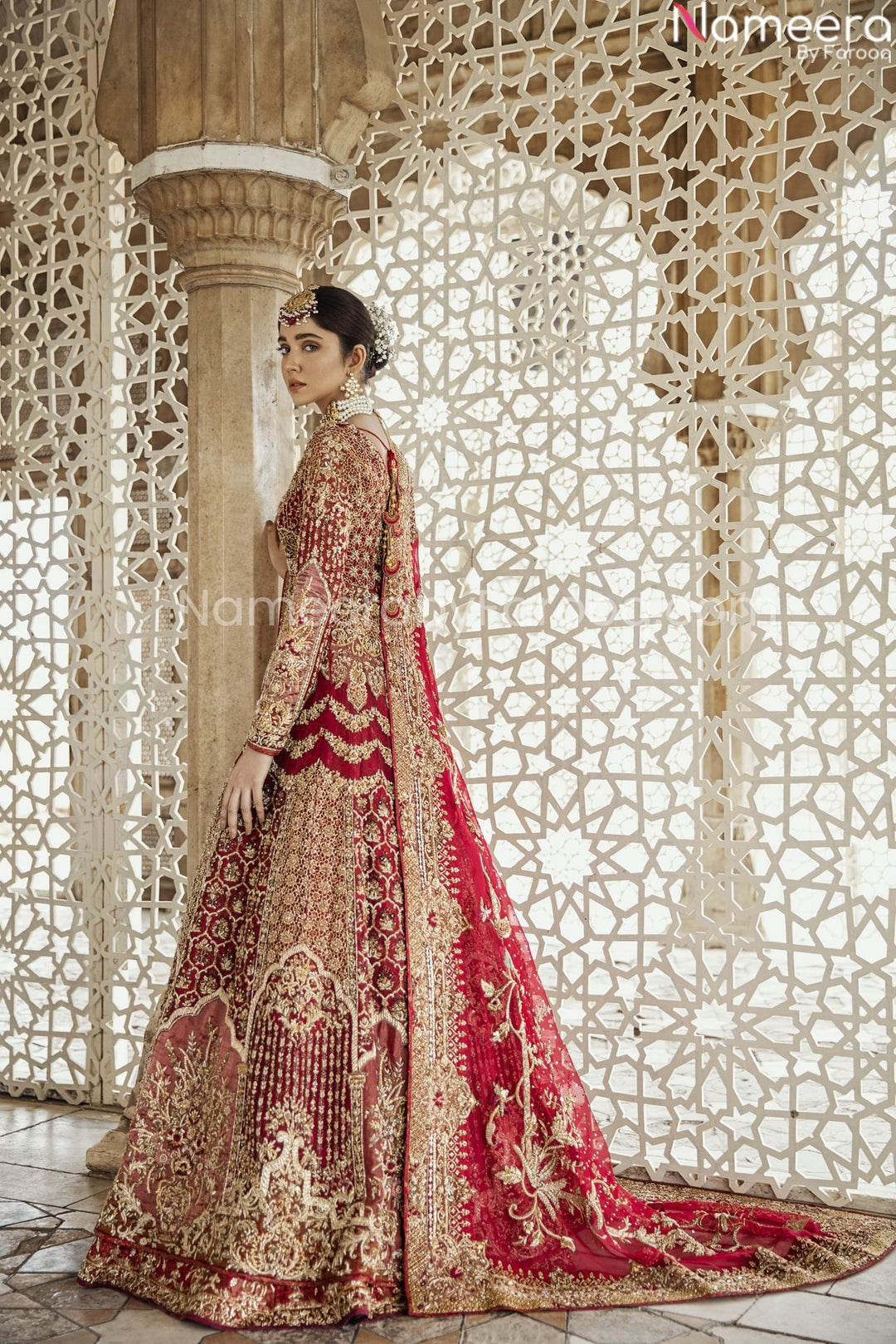  Cherry Red Bridal Lehenga