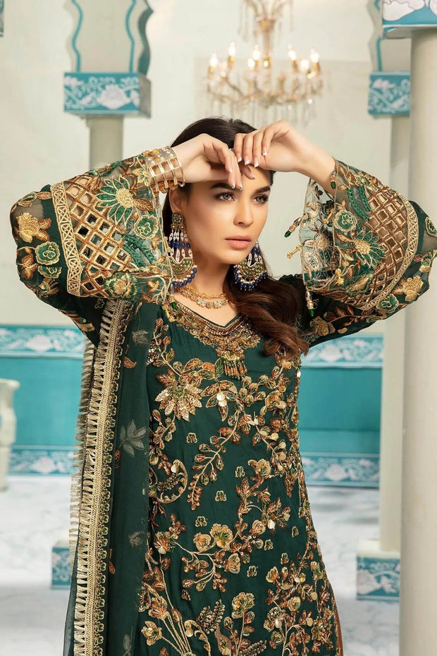 Shop Latest Pakistani Emerald Green Dress In Chiffon Small Shop Latest Pakistani Emerald Green Dress In Chiffon Small