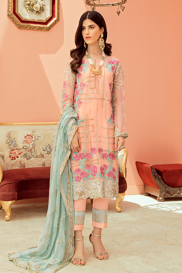 Chiffon Eid Party Outfit in Peach Color