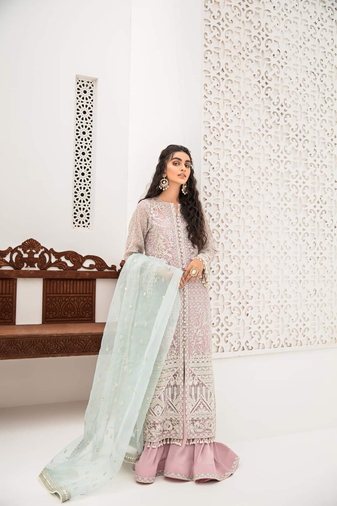 Chiffon Embroidered Dress in Lilac Color