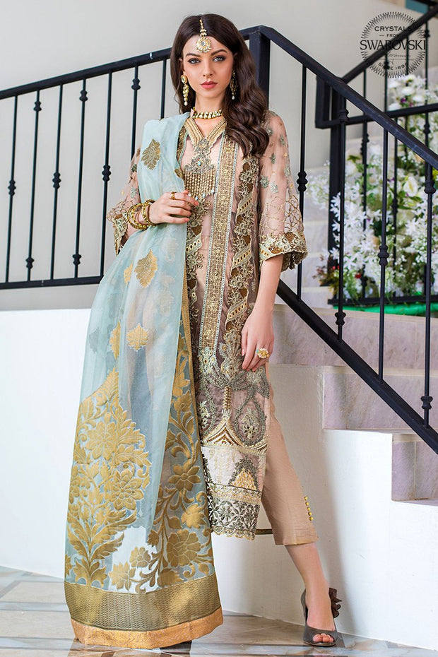 Chiffon Festive Party Outfit in Beige Color