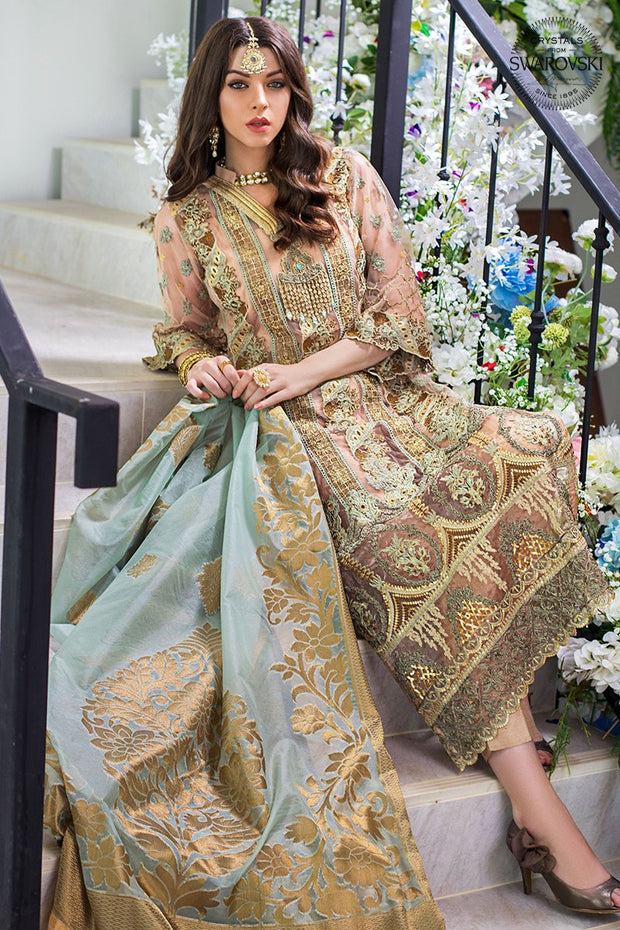 Chiffon Festive Party Outfit in Beige Color Close Up