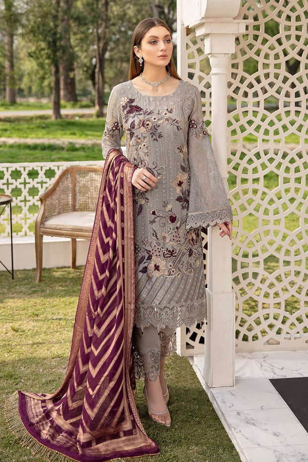 Chiffon Grey Salwar Kameez with Embroidery Work 2022