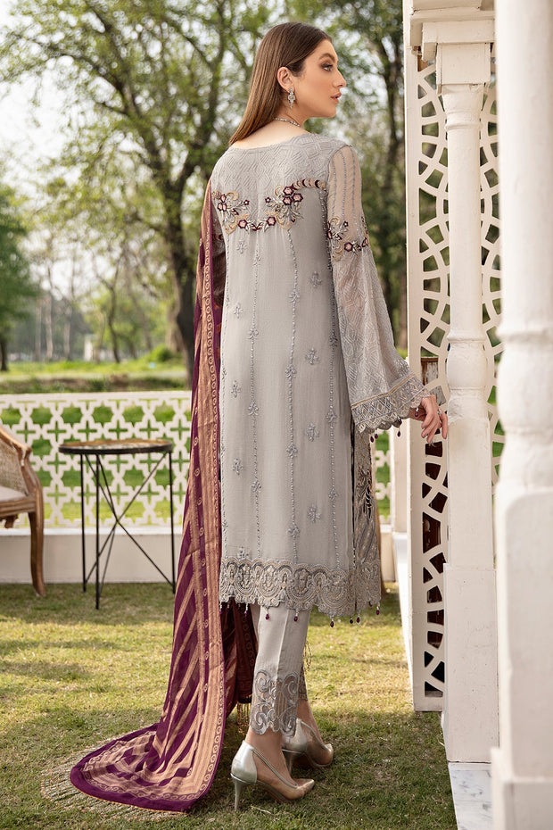 Chiffon Grey Salwar Kameez with Embroidery Work Latest