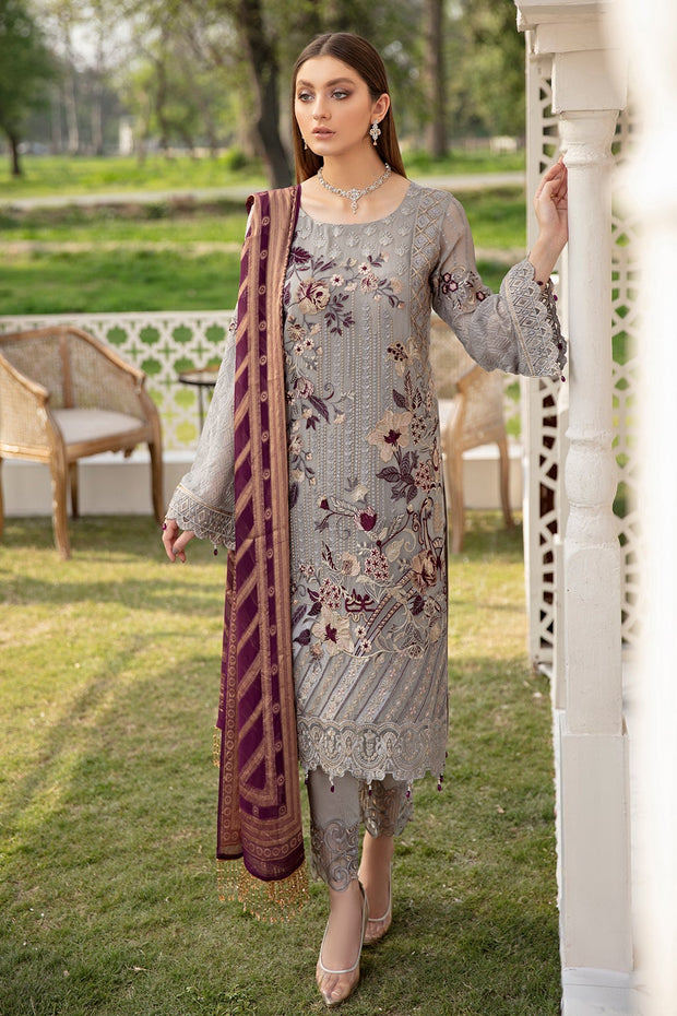 Chiffon Grey Salwar Kameez with Embroidery Work