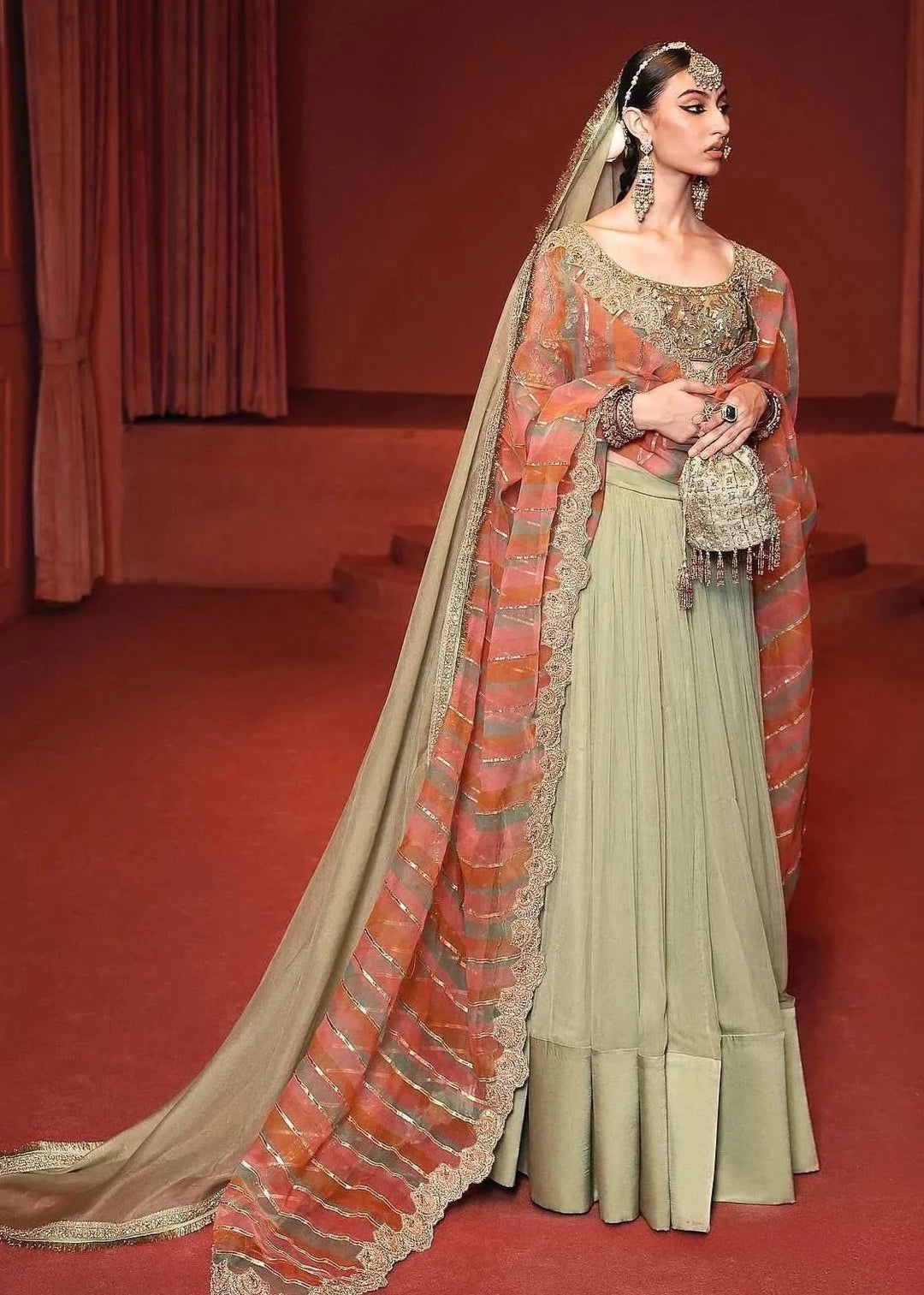 Mint Green Chiffon Bridal Lehenga Choli - Pakistani Bridal Dresses