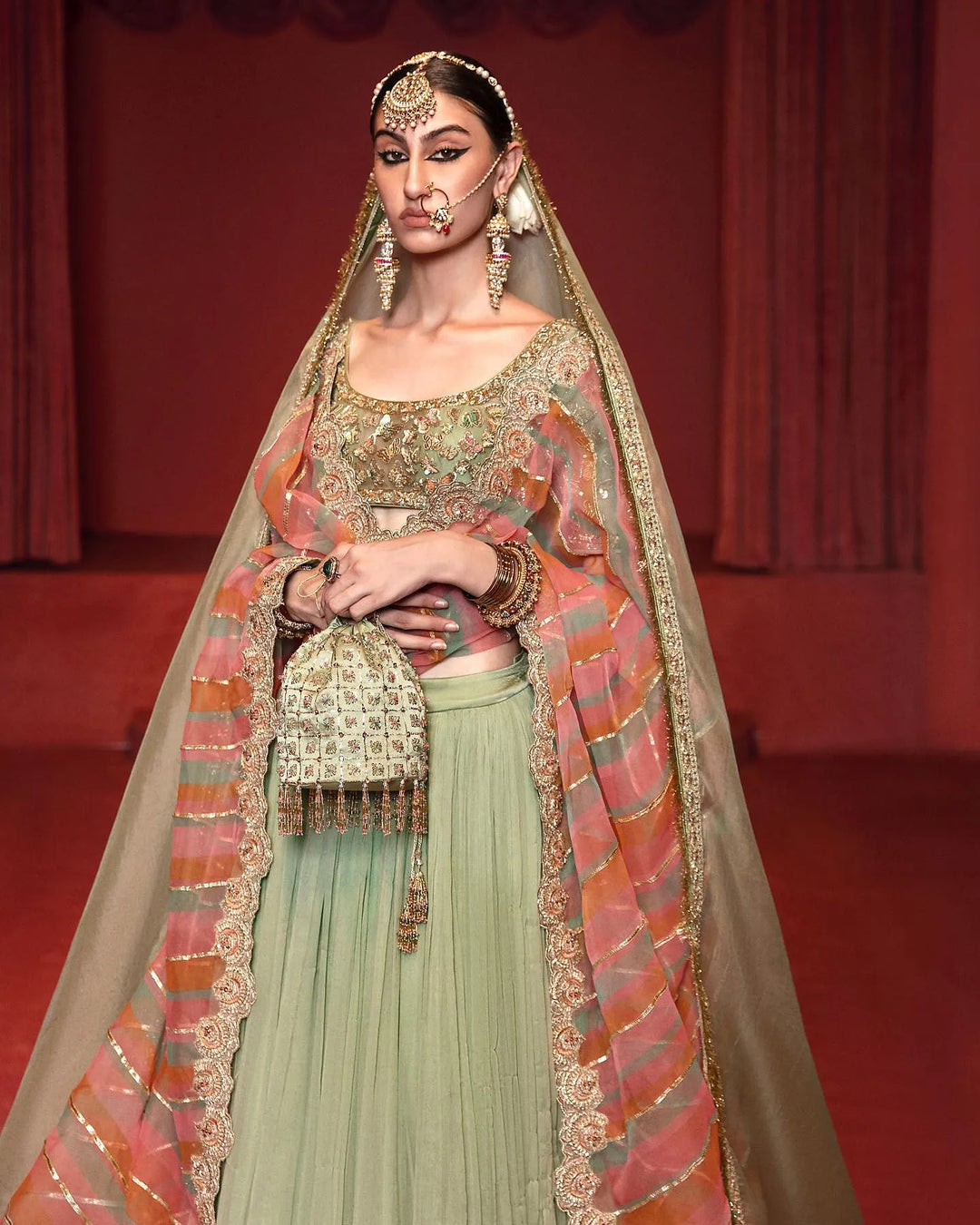 Mint Green Chiffon Bridal Lehenga Choli - Pakistani Bridal Dresses