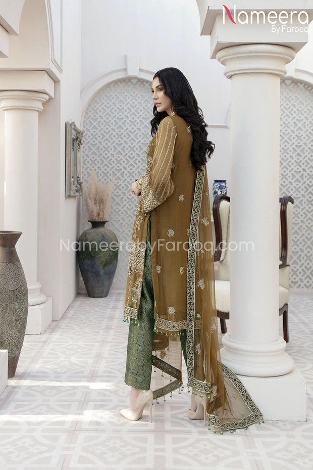 Chiffon Party Dress for Wedding with Embroidery Backside Look