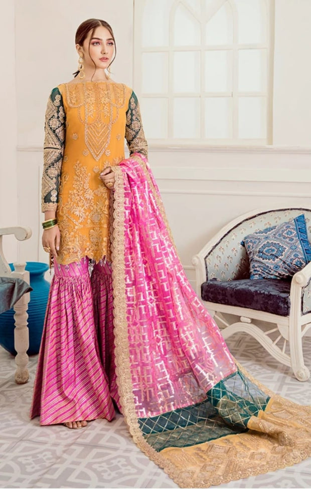 Chiffon Party Gharara in Orange Color