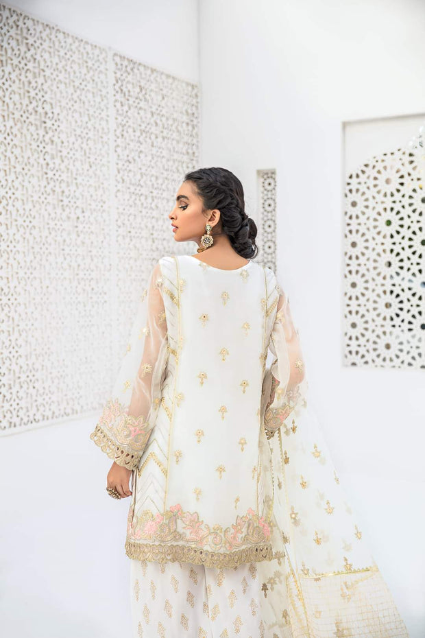Chiffon Party Gharara in White Color Backside Look
