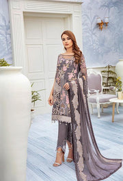 Latest embroidered chiffon outfit 2020 online in elegant grey color 