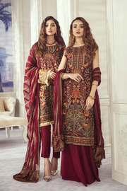 Chiffon Party Dress in Maroon Color 