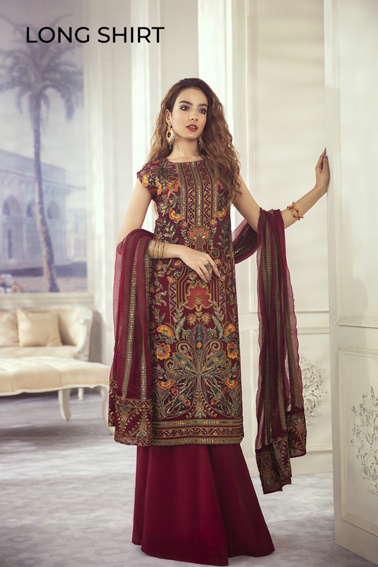 Chiffon Party Dress in Maroon Color  Overall Look