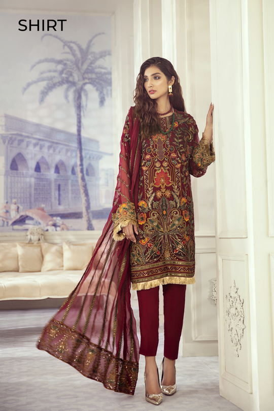 Chiffon Party Dress in Maroon Color Shirt View