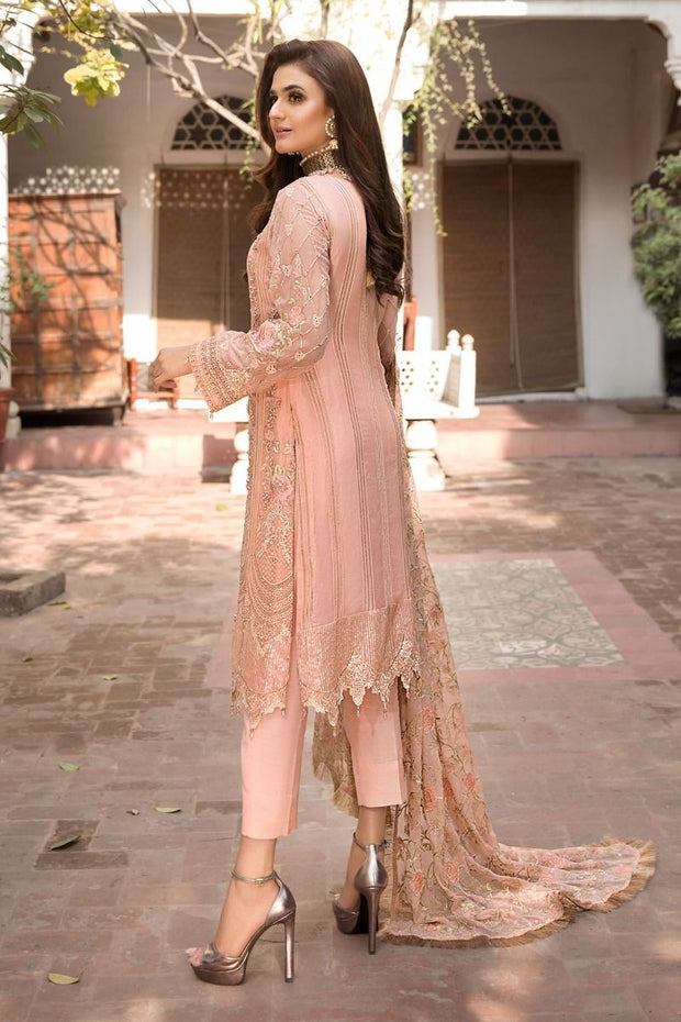 Chiffon Party Dress with Embroidery in Peach Color Nameera by Farooq