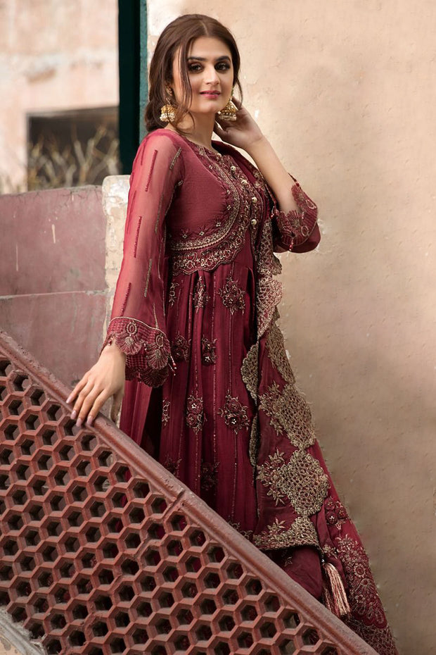 Chiffon Party Dress in Maroon Color