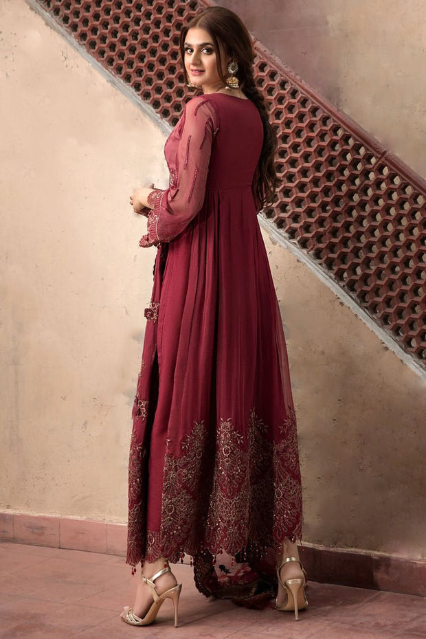 Pakistani Chiffon Party Outfit in Maroon
