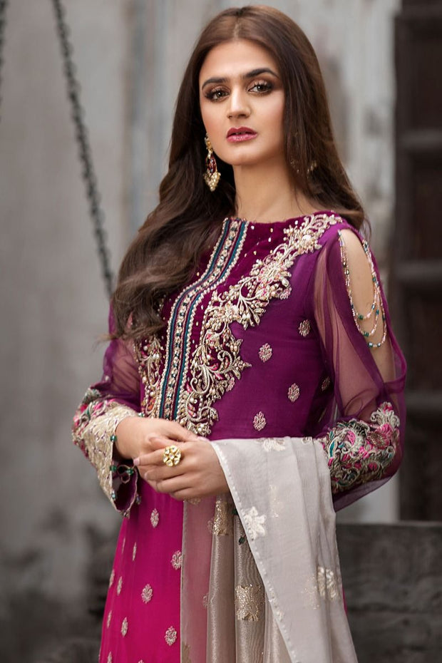 Chiffon Party Wear with Embroidery Neckline View