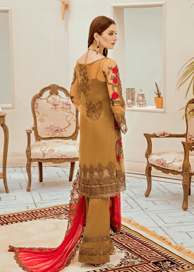 Pakistani chiffon fancy outfit in elegant brown color # P2286
