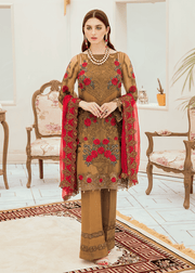 Pakistani chiffon fancy outfit in elegant brown color 