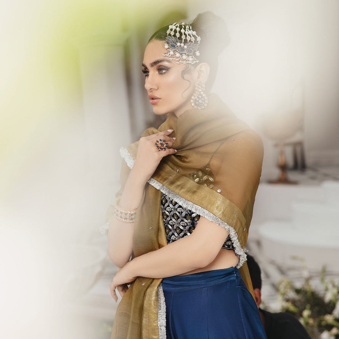 Elegant Blue Pakistani Bridal Lehenga with Choli & Dupatta