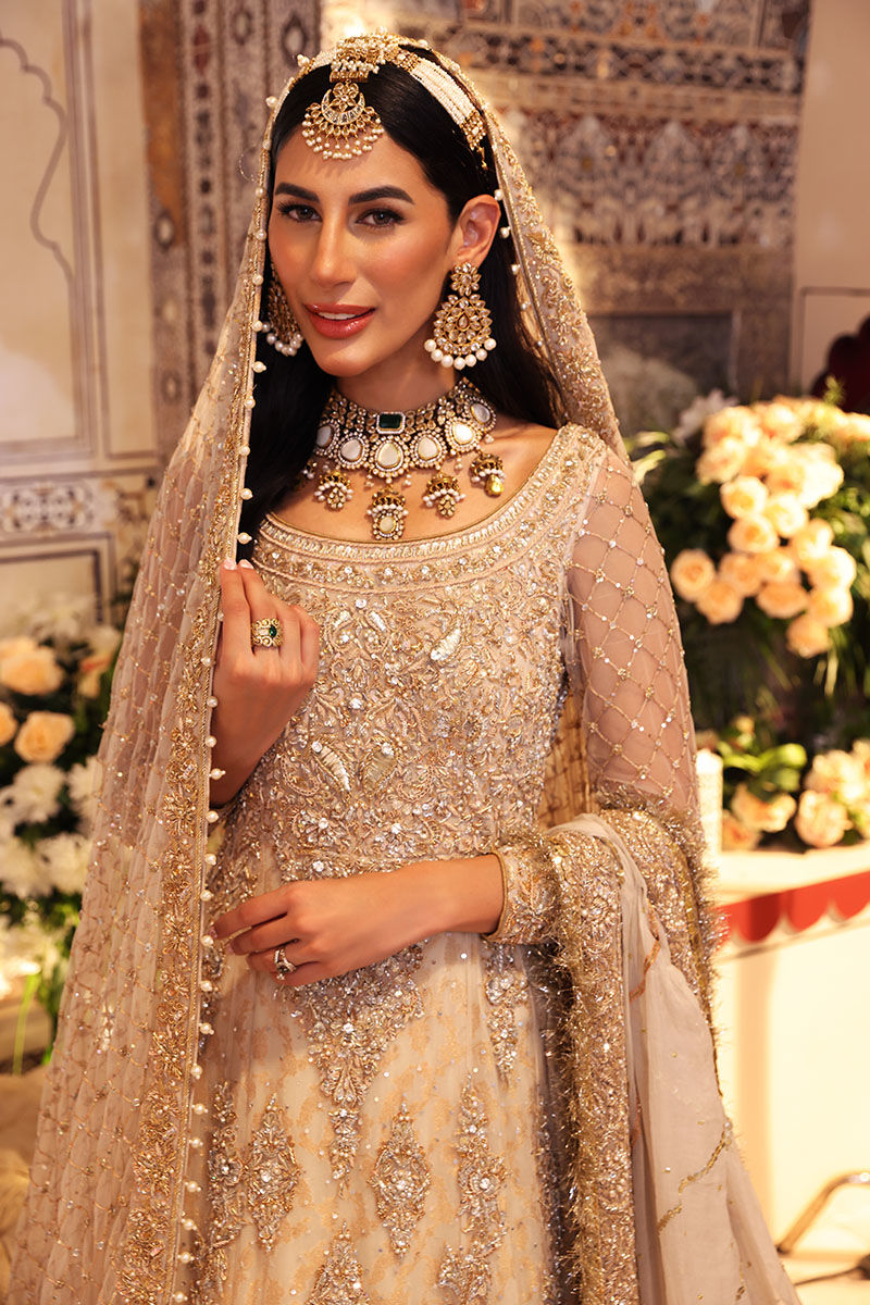 Off-White Pakistani Bridal Frock & Lehenga - Premium Elegance