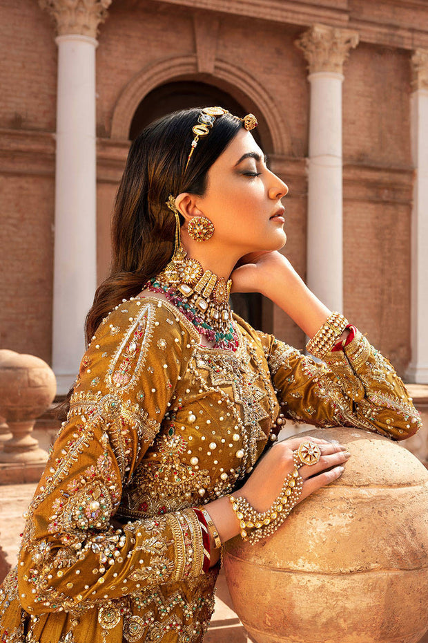 Classic Pakistani Bridal Choli with Mustard Lehenga