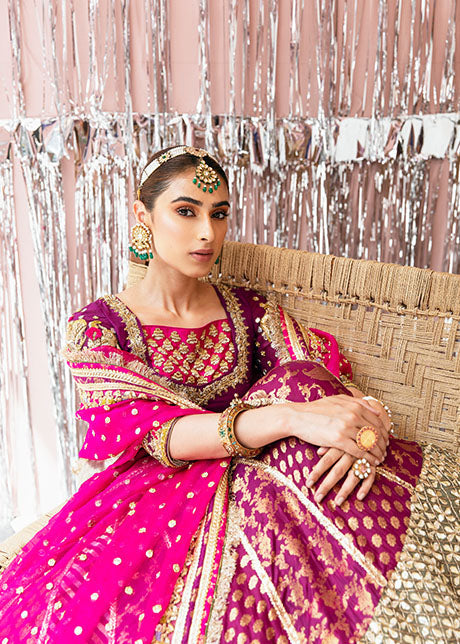 Elegant Plum Pakistani Bridal Lehenga Choli with Dupatta
