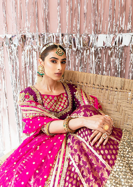 Classic Plum Lehenga Choli and Dupatta Pakistani Bridal Dress