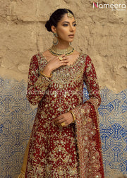 Classic Traditional Gold and Red Bridal Dress Pakistani
