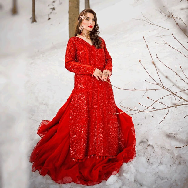 Classy Pakistani Bridal Red Lehenga Kameez Dress