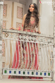 Coral Pink Lehenga with Front Open Kameez Dress for Walima