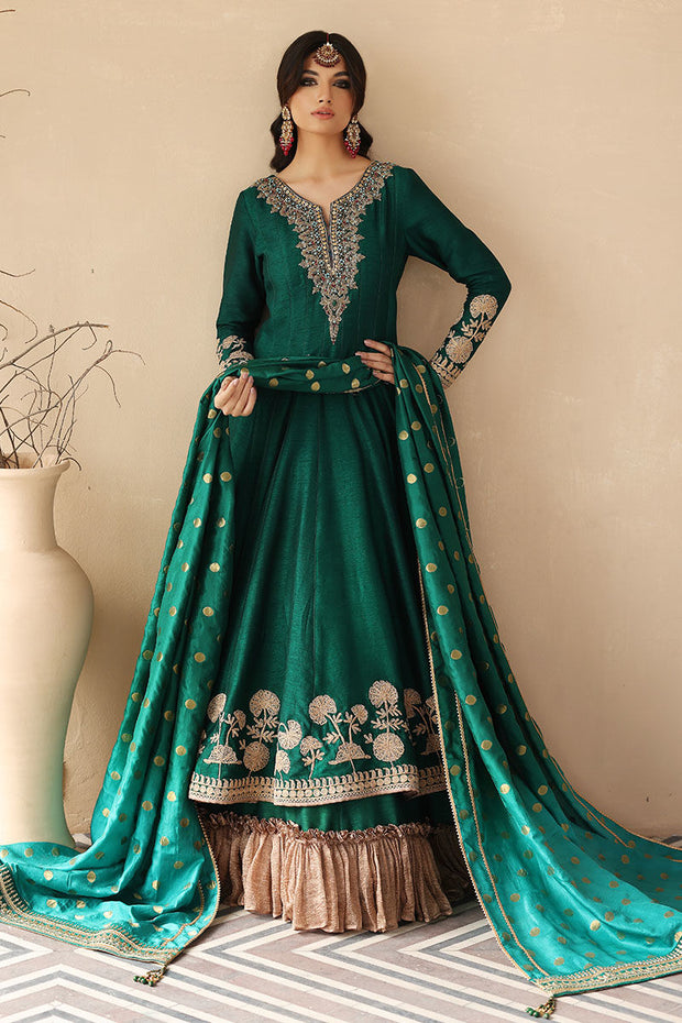 Silk Net Green Angrakha for Pakistani Wedding Dresses