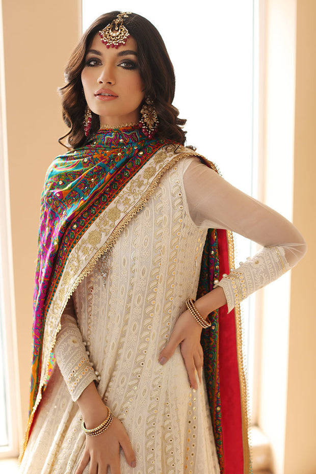 Cotton Net Off-White Angrakha Pakistani Wedding Dresses