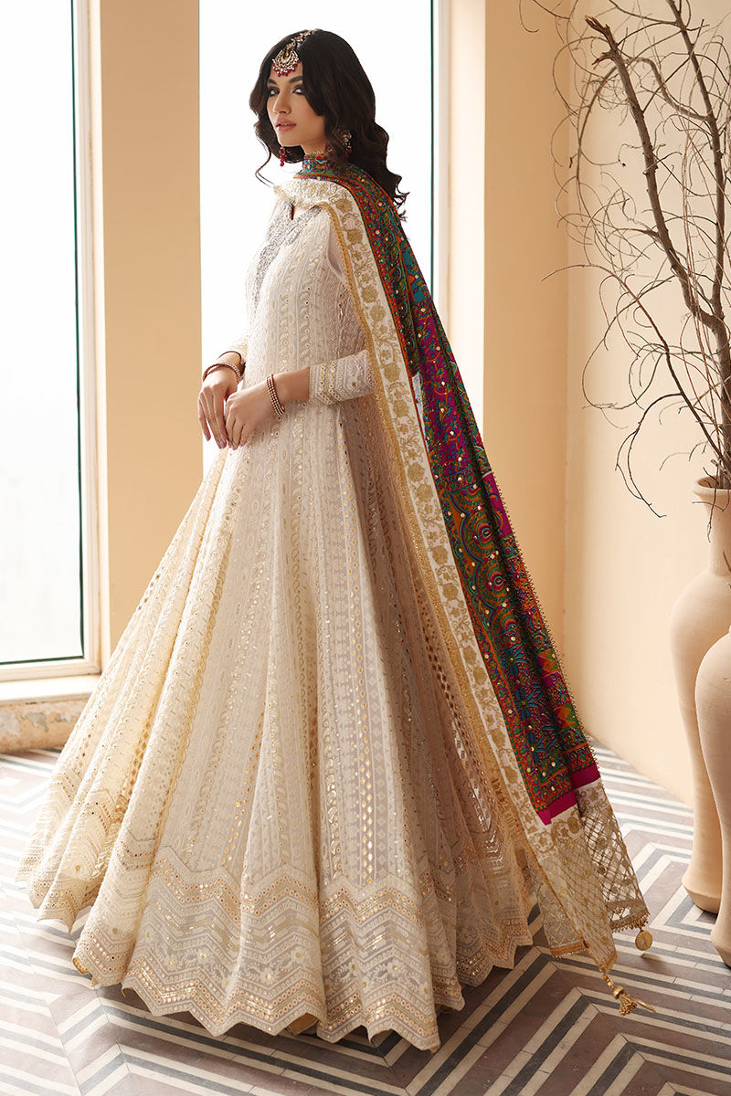 Cotton Net Off White Angrakha Pakistani Wedding Dresses Nameera by Farooq