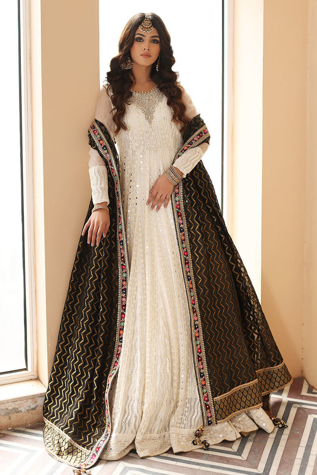 Cotton Net White Angrakha for Pakistani Wedding Dresses
