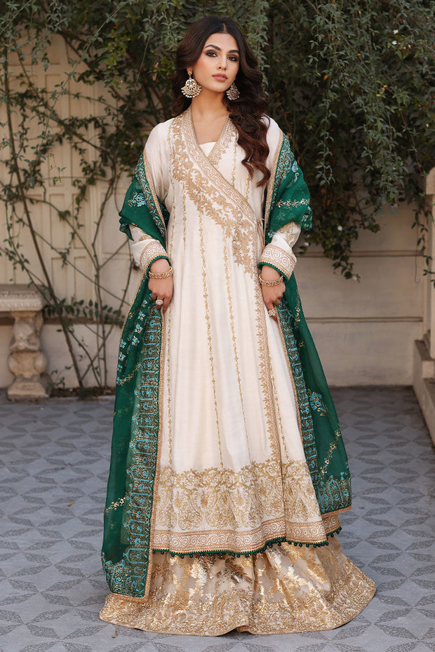 Cotton Net White Green Angrakha Pakistani Wedding Dresses MEDIUM Cotton Net White Green Angrakha Pakistani Wedding Dresses MEDIUM