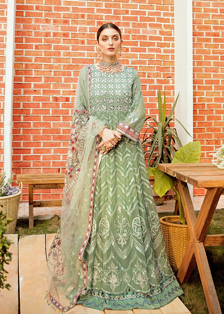 Crinkle Chiffon Embroidered Maxi in Apple Green Color Nameera by Farooq Crinkle Chiffon Embroidered Maxi in Apple Green Color Nameera by Farooq