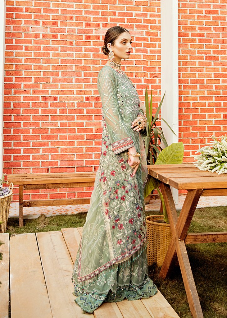 Crinkle Chiffon Embroidered Maxi in Apple Green Color