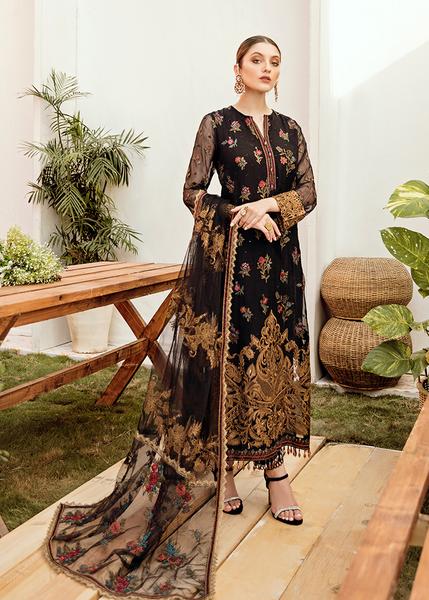 Crinkle Chiffon Party Wear in Black Color