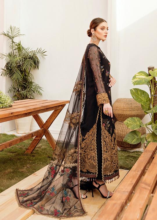 Crinkle Chiffon Party Wear in Black Color Side Pose