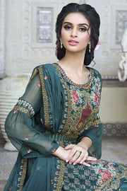 Beautiful crinkle chiffon outfit in green-blossom color # P2296