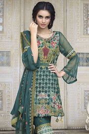 Beautiful crinkle chiffon outfit in green-blossom color # P2296