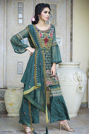 Beautiful crinkle chiffon outfit in green-blossom color