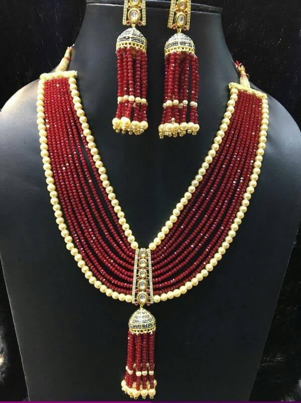 Beautiful Crystal Jewellery Complete Set in Maroon color