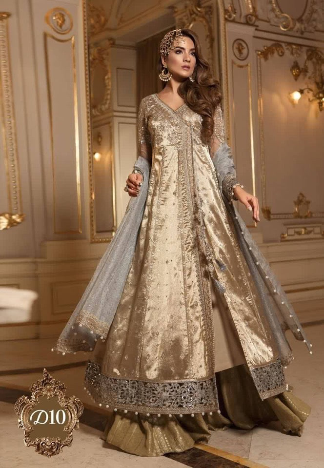 Buy Angrakha And Sharara Dress In Shimmer Gold Color Online