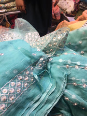 Beautiful chiffon dress by Zainab Chotani in ferozee turquoise color 