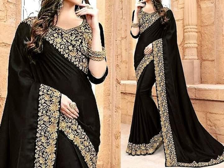 Black Bridal Indian Saree In Silk Fabric.Work Embalmed With Pure Dabka,Zari, And Nagh Work.