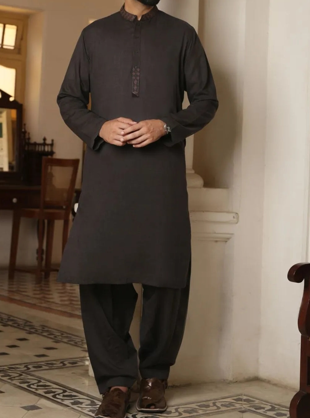 Shalwar kameez mens in charcoal grey colour M2652