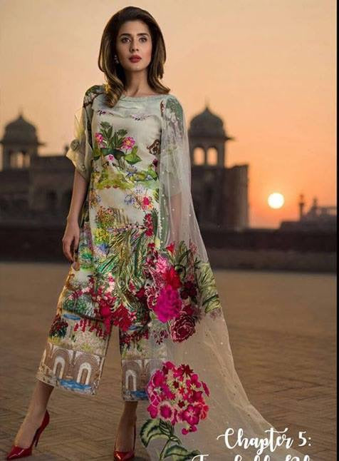 Beutifull lawn dress by Asifa nabeel in skin and pistachio green color Model# L 1182